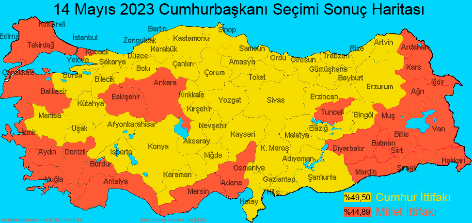 14 May�s Cumhurba�kan� Se�imi Sonu� Haritas� - ittifaklar�n illere g�re da��l�m�