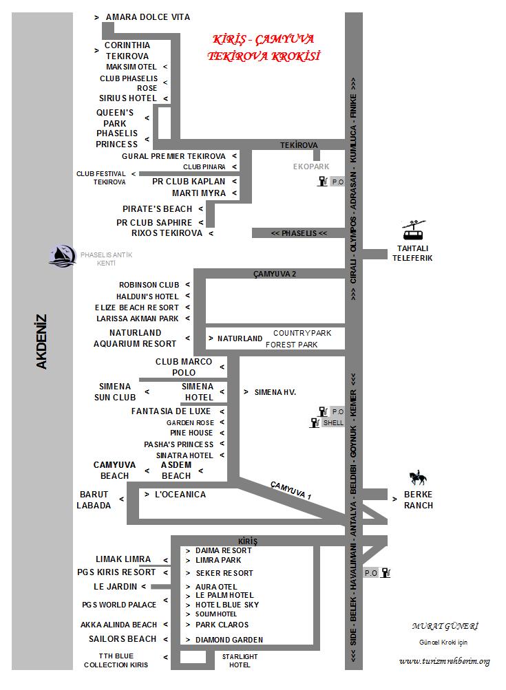  Antalya �amyuva / Tekirova / Kiri� Oteller Haritas� / www.turizmrehberim.org 