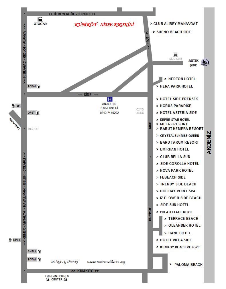  Antalya Side / Kumk�y Oteller Haritas� / www.turizmrehberim.org