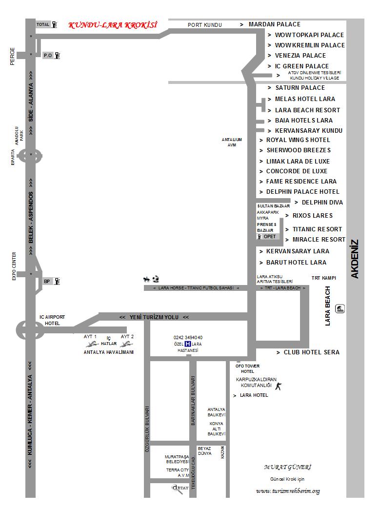  Antalya Kundu / Lara Haritas� - Lara Hoteller Haritas� / www.turizmrehberim.org