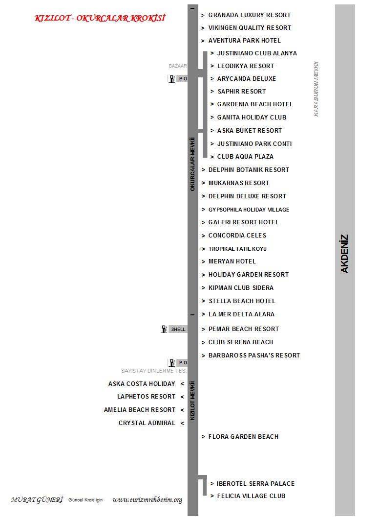  Antalya Side K�z�lot / Alanya Okurcalar Oteller Haritas� / www.turizmrehberim.org